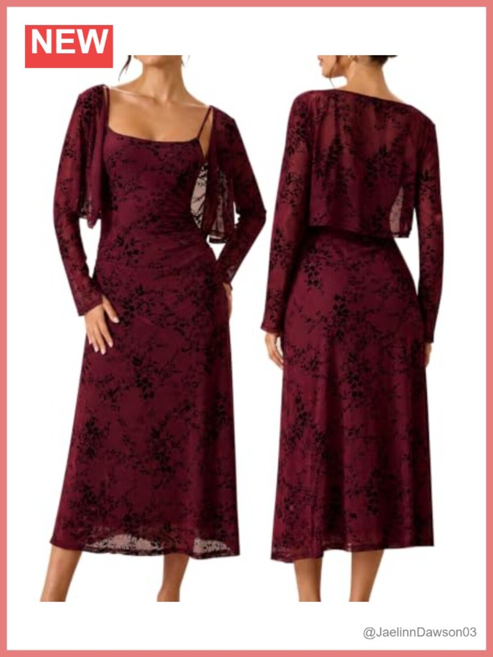 Floral Bodycon Slip Midi Dress with Sheer Cardigan Set